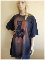 Dámské malované maxi tričko - Návrat kočky Batitex - malovaná, batikovaná trička, mikiny, šátky, šály, kravaty