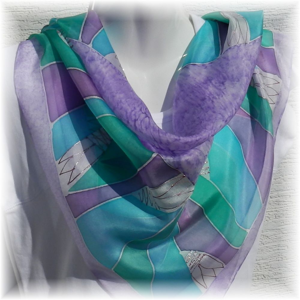 Hedvábný ručně malovaný šátek - Levandulová Batitex - malovaná, batikovaná trička, mikiny, šátky, šály, kravaty