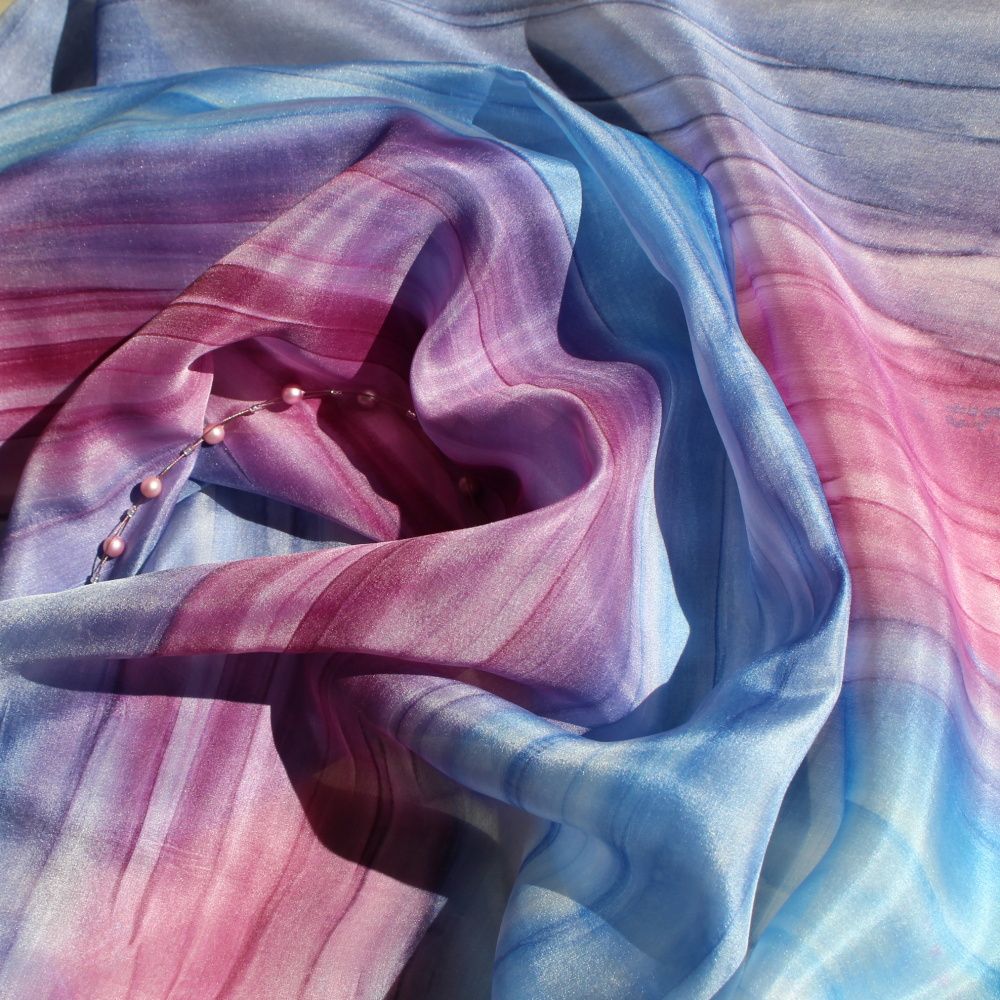 Hedvábný malovaný šátek - Švestková 2 Batitex - malovaná, batikovaná trička, mikiny, šátky, šály, kravaty