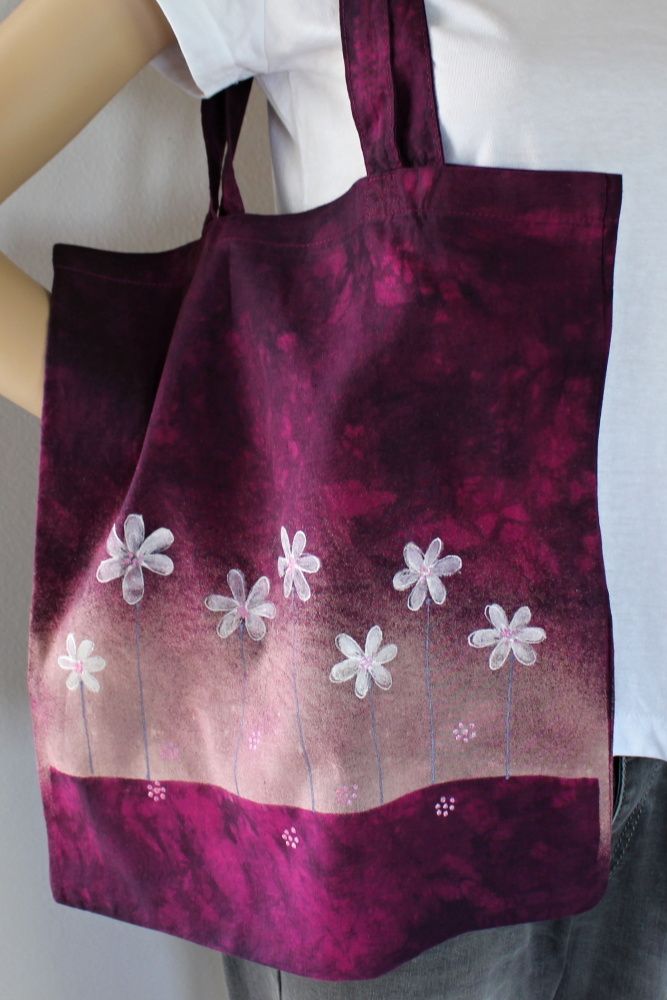 Malovaná taška - Růžová krajina Batitex - modní trička, mikiny, šátky, šály, kravaty