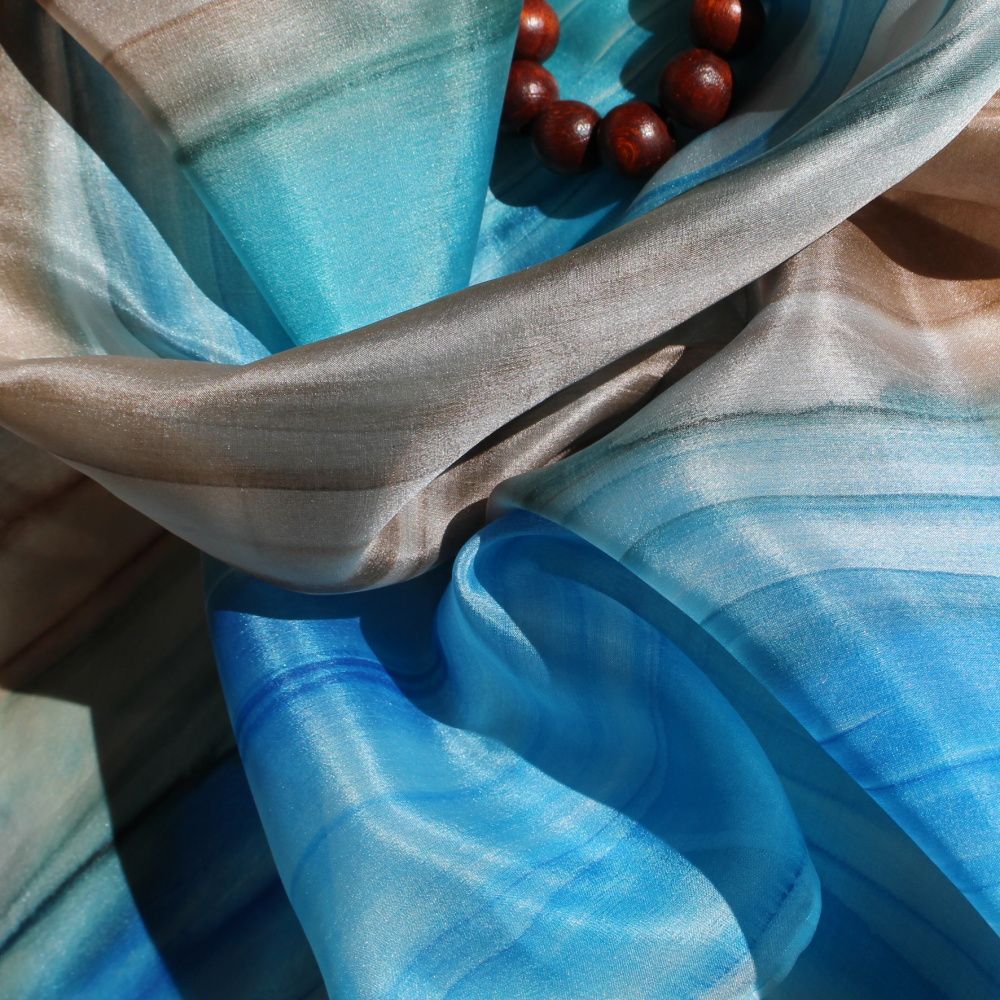 Hedvábný malovaný šátek - Nebe a země 2 Batitex - modní trička, mikiny, šátky, šály, kravaty