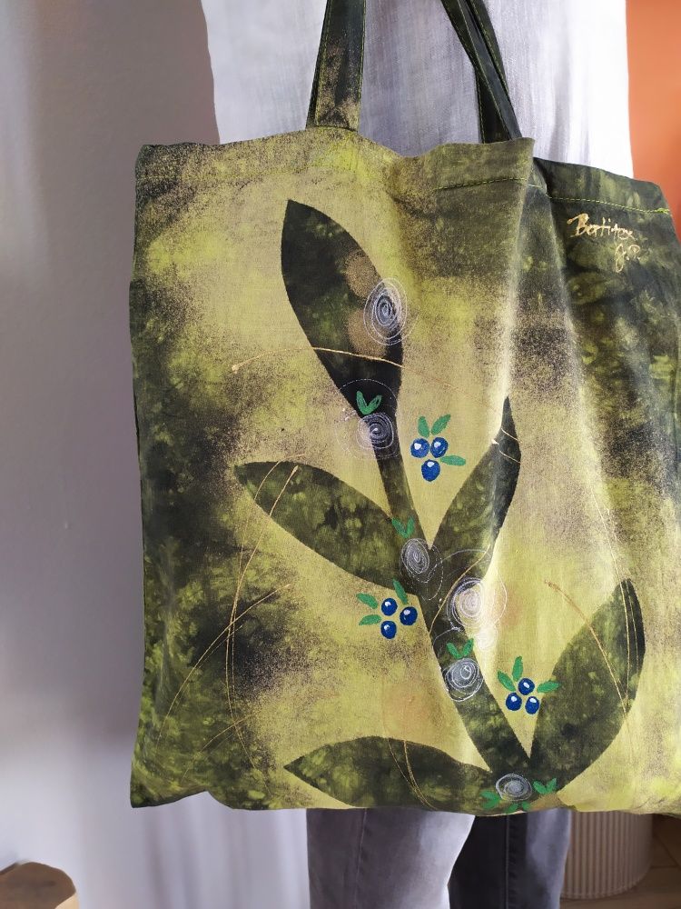 Malovaná taška - Tam, za vodou... Batitex - modní trička, mikiny, šátky, šály, kravaty