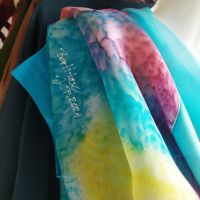 Hedvábný malovaný šátek 2v1 - Nebeský slunečný kočár 2 Batitex - malovaná, batikovaná trička, šaty, mikiny, šátky, šály, kravaty