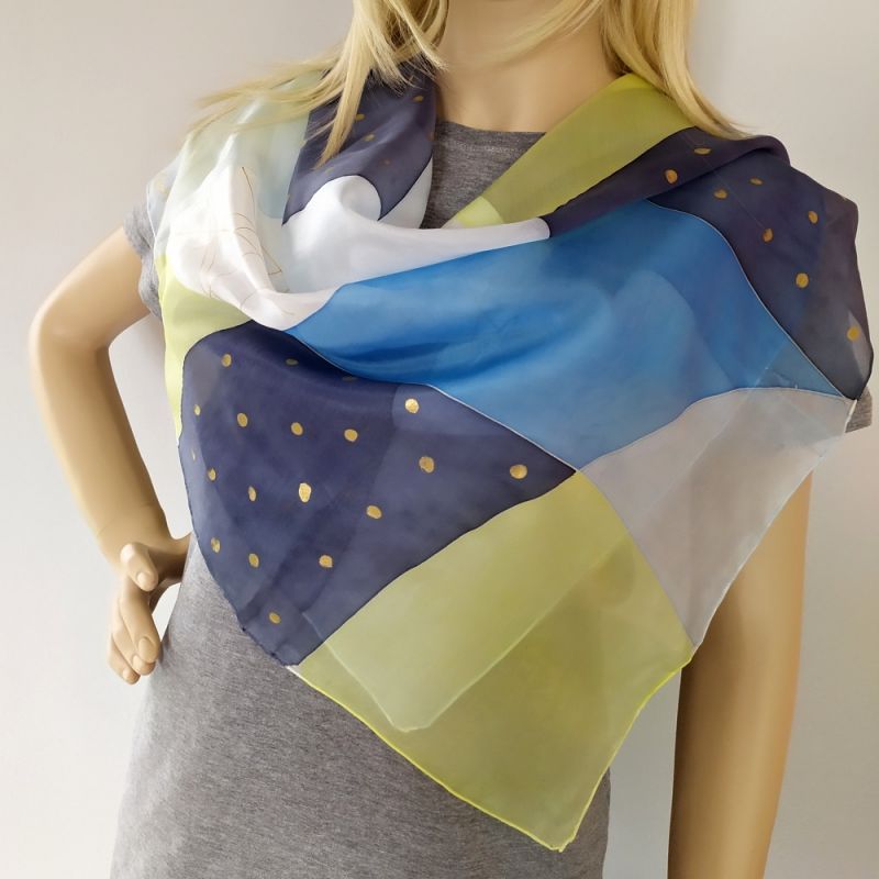Hedvábný malovaný šátek - Hvězdná rozšáda 2 Batitex - malovaná, batikovaná trička, mikiny, šátky, šály, kravaty