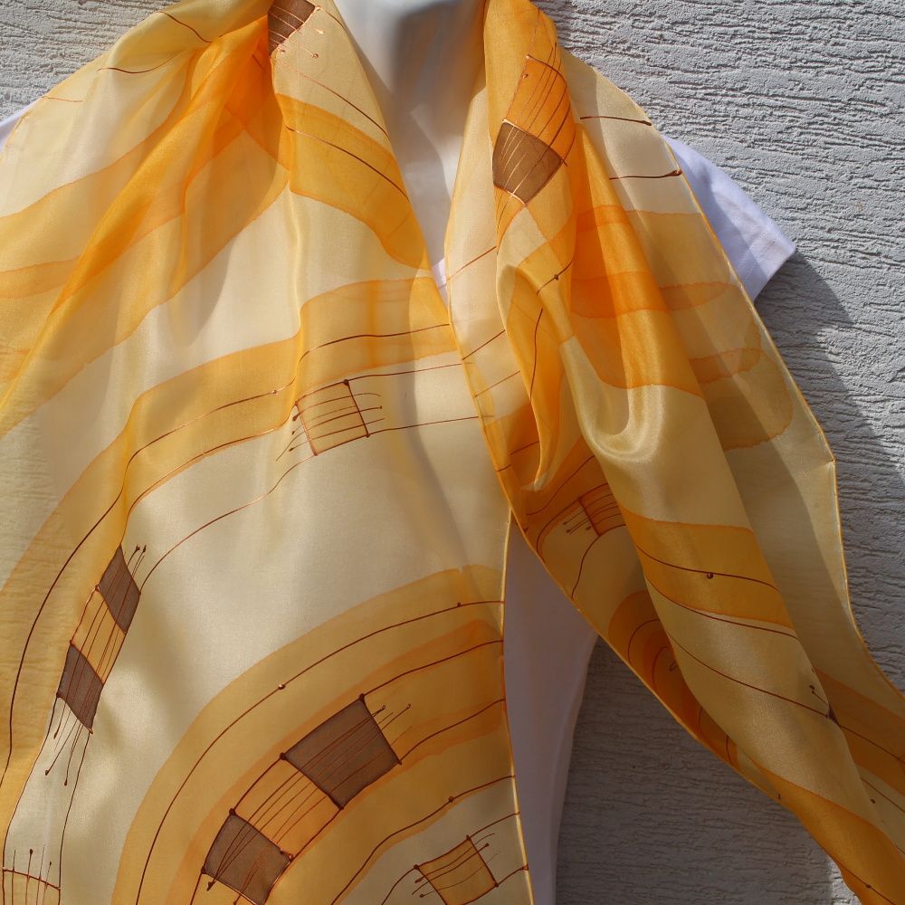 Hedvábná malovaná šála - Svit podzimu Batitex - malovaná, batikovaná trička, mikiny, hedvábné šátky, šály, kravaty