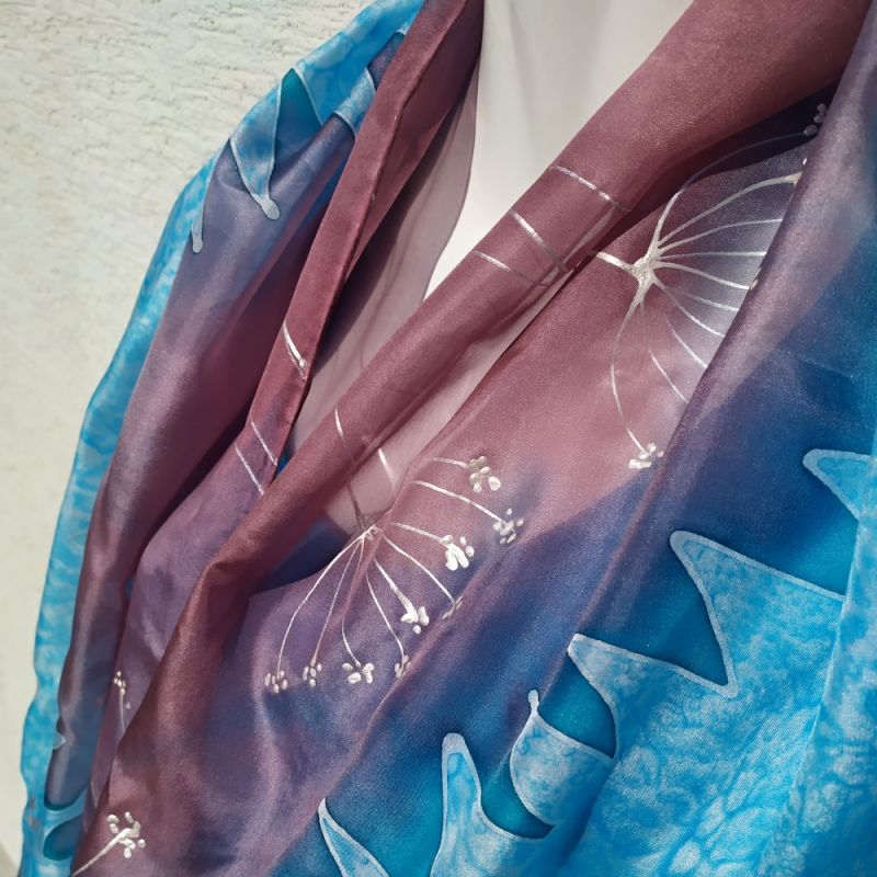 Hedvábná malovaná šála - Chladné ráno 2 Batitex - malovaná, batikovaná trička, šaty, mikiny, šátky, šály, kravaty