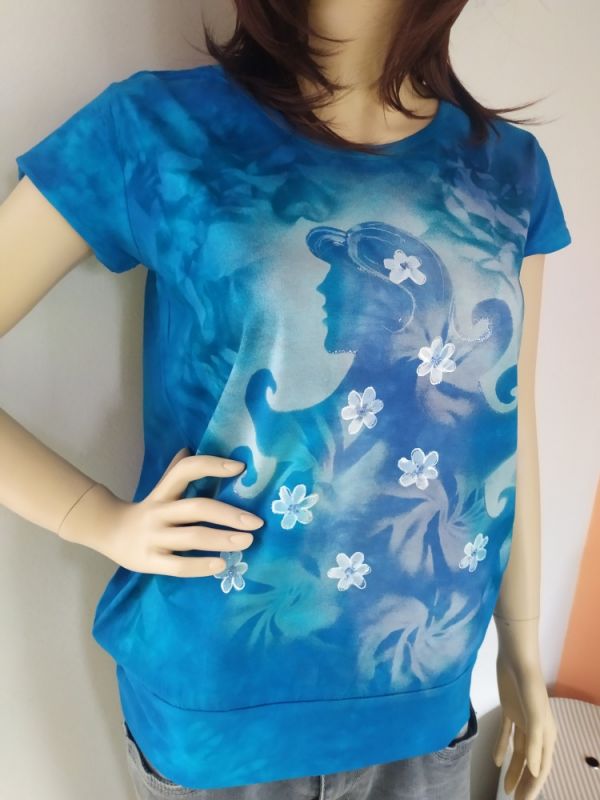 Dámské batikované tričko - Víla oceánů Batitex - malovaná, batikovaná trička, mikiny, šátky, šály, kravaty