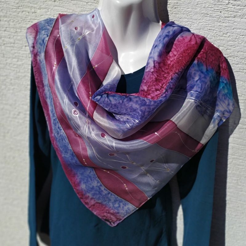 Hedvábný malovaný šátek 2v1- Babiččino pletení Batitex - malovaná, batikovaná trička, šaty, mikiny, šátky, šály, kravaty