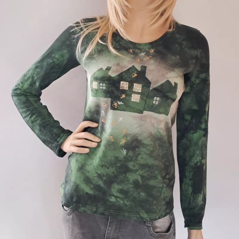 Malované batikované tričko - Dům na strání Batitex - malovaná, batikovaná trička, šaty, mikiny, šátky, šály, kravaty