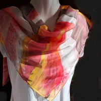 Hedvábný šátek 2v1 - Když zelenou oranžová střídá | velikost 74x74cm, velikost 90x90cm, velikost 110x110cm